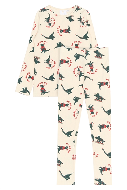 The New Nattøj Holiday Rib Night Set - Gardenia Dino 